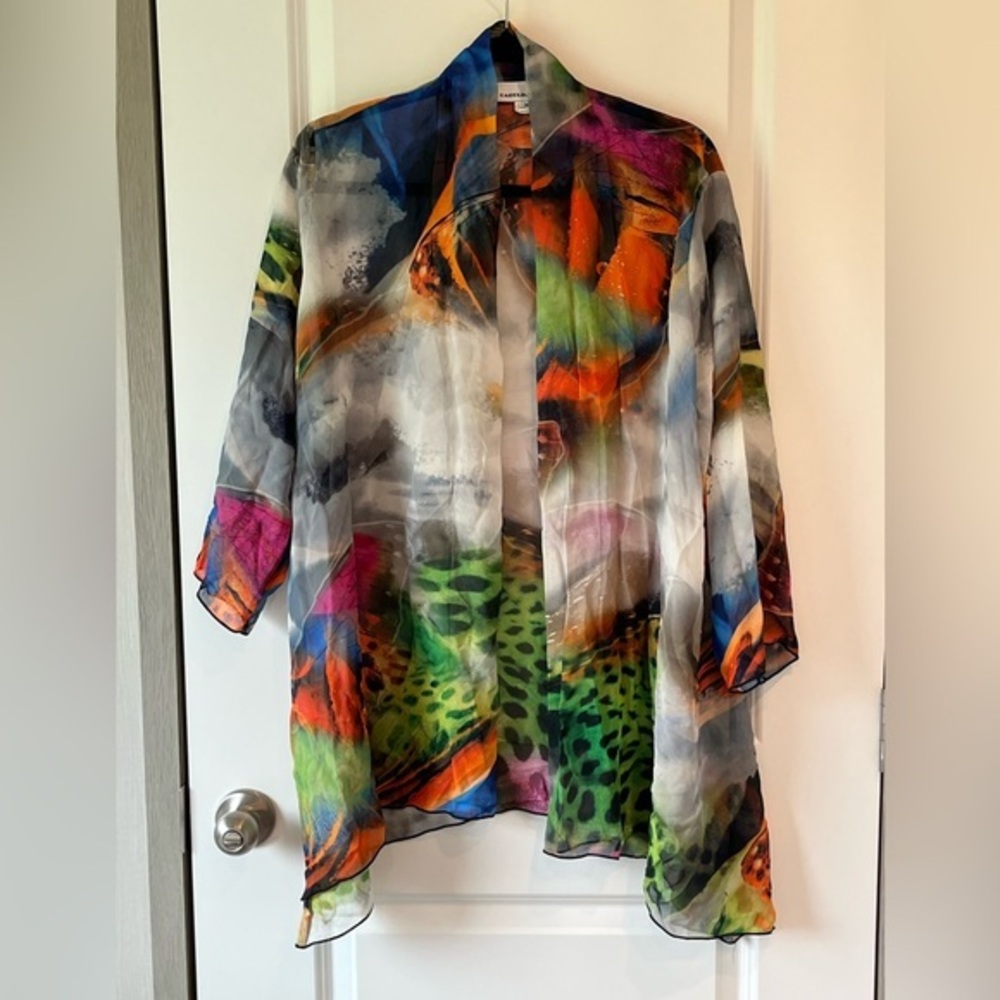Caroline Rose Open Front Kimono Lightweight Semi-sheer Cardigan Topper